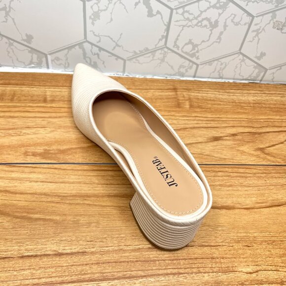 JustFab Cream Textured Pointed Toe PUMPS - Picture 5 of 7